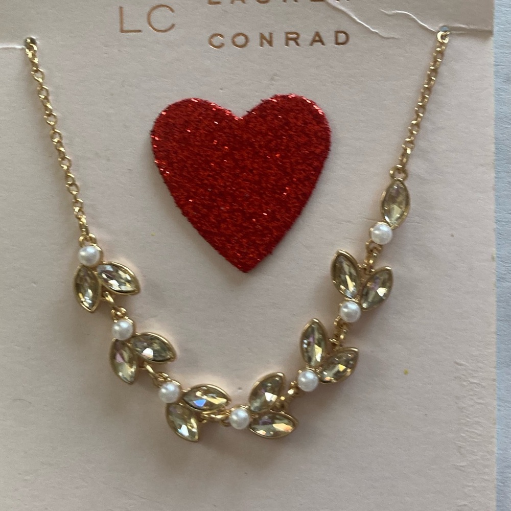 LC Lauren Conrad Gold and Pearl Leaf Necklace